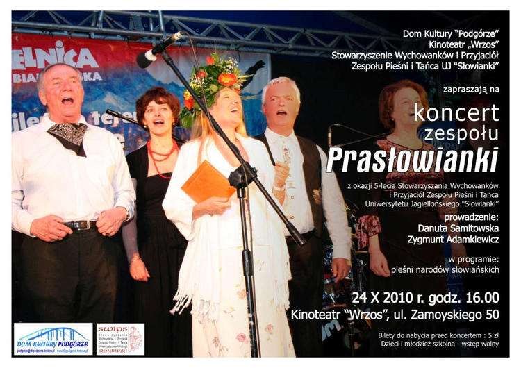 Plakat koncertu "Prasowianek" w kinie "Wrzos". Plakat wykonano w Domu Kultury "Podgrze".