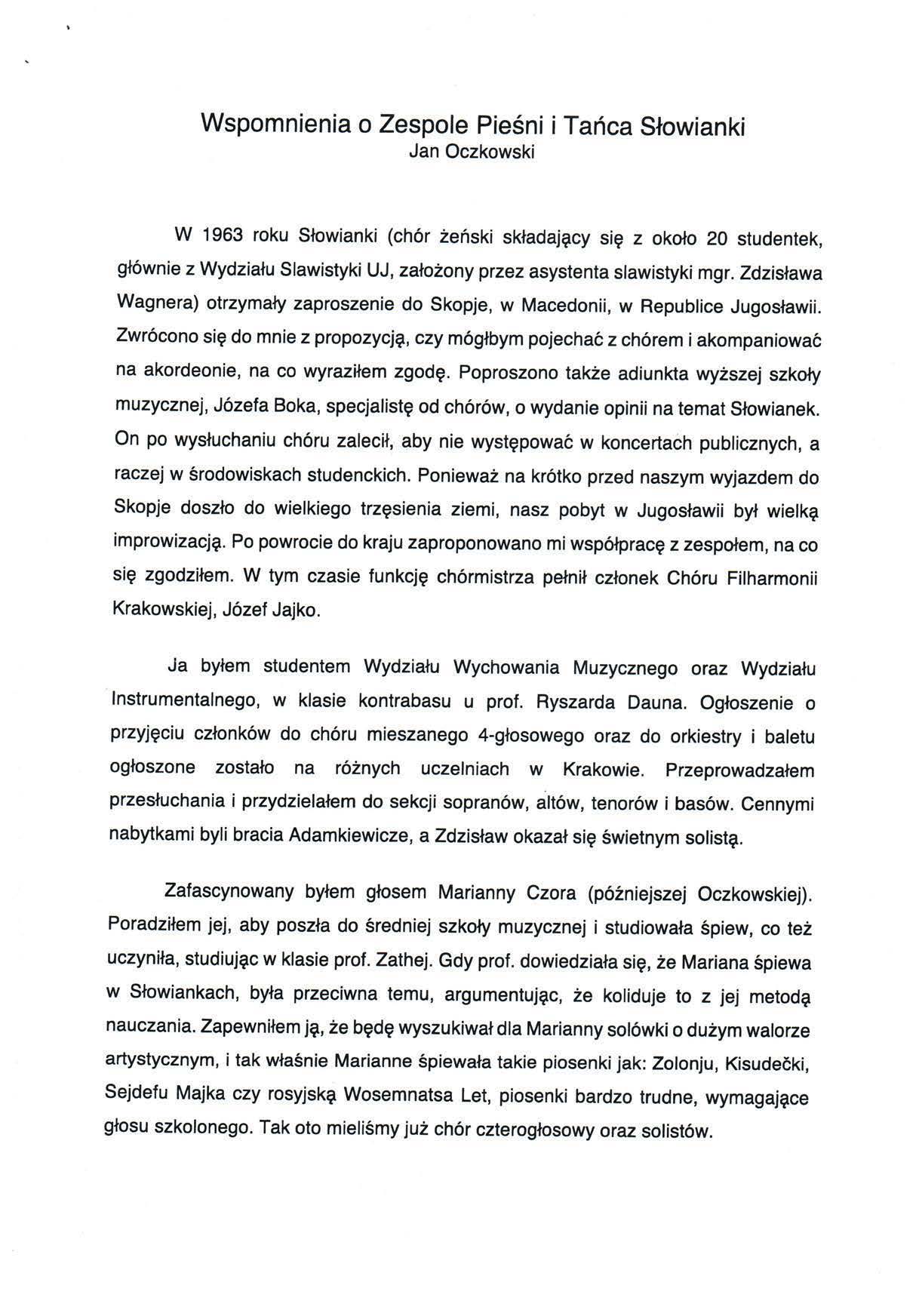 Wspomnienie Jan Oczkowski